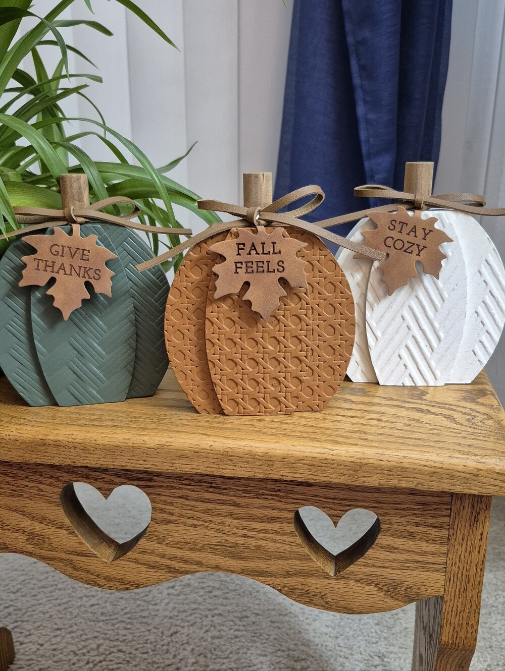 Fall Pumpkin Trio Wooden Home Decor - Green, Orange & White. NEW WITH TAGS!!